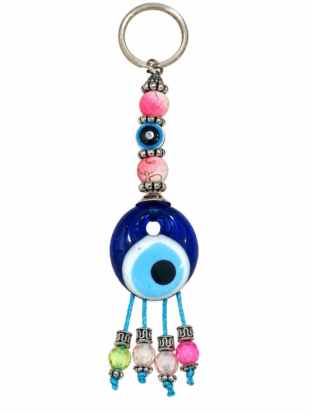 Evil Eye Bag Charm Keychain Blue Pink Beaded Boho Purse Accessory